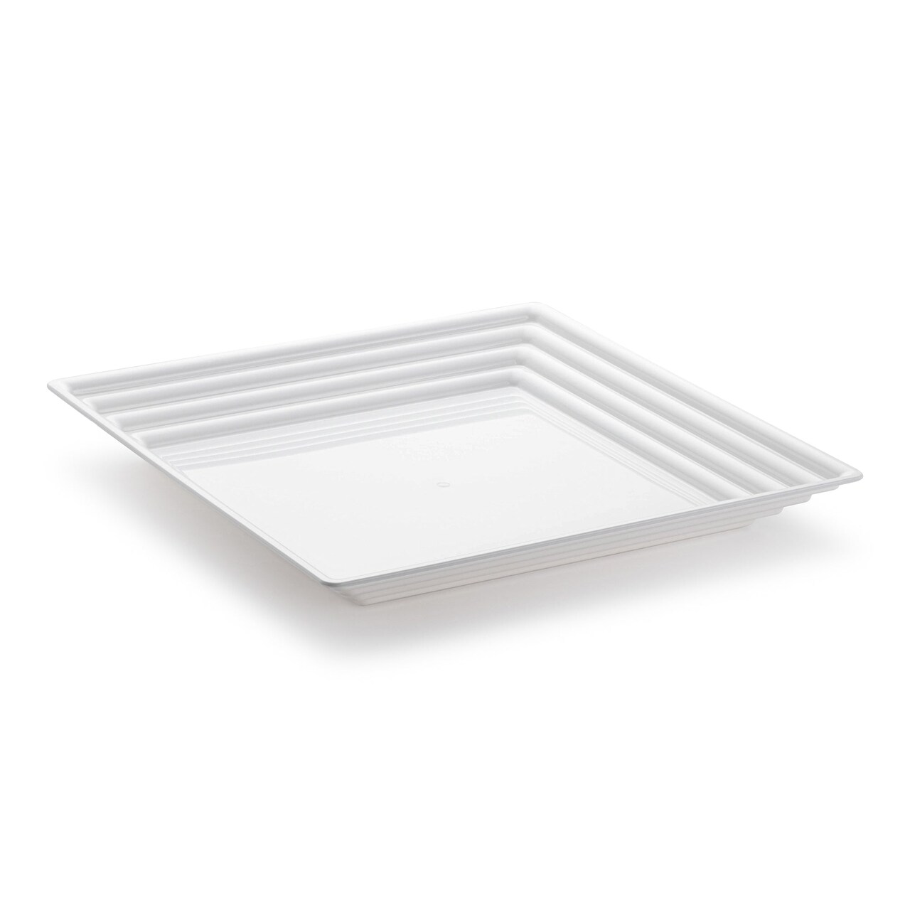 White Square with Groove Rim Plastic Serving Trays - 12" x 12" (24 Trays)